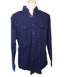 Impression International L Button Down Shirt Men Blue Long Sleeve. Dimen…